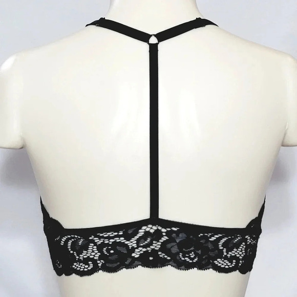 SMALL Xhilaration Wire Free High Neck T-Back Lace Bra Bralette Black New with T - Picture 3 of 3